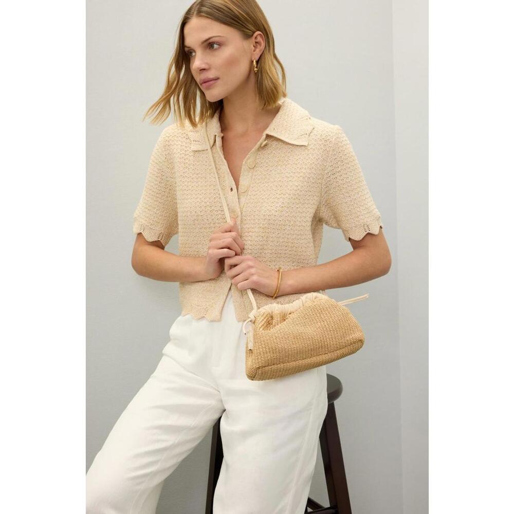 Mansur Gavriel Beige Mini Cloud Clutch – As Is (Minor Fraying & Paint Fading)